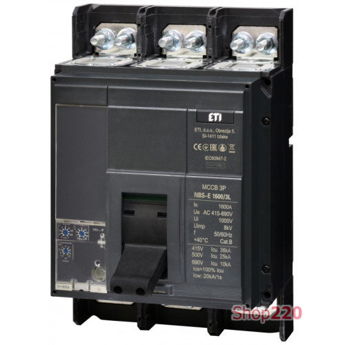 Автоматический выключатель 1600A 3P, 36kA, (0.4-1)In/(1.5-10)Ir, NBS-E 1600/3L ETI 4673163