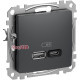 Розетка USB тип A+C 3A, 45W, черный, Sedna Design SDD114404