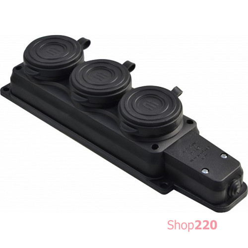 Колодка каучуковая 2Р+PE с защитными крышками трехместная 16А IP44 A0250010009
