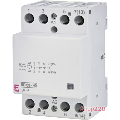 Контактор бесшумный 63А, 4НО, 24В AC/DC, RD 63-40 24V AC/DC ETI ETI 2464027