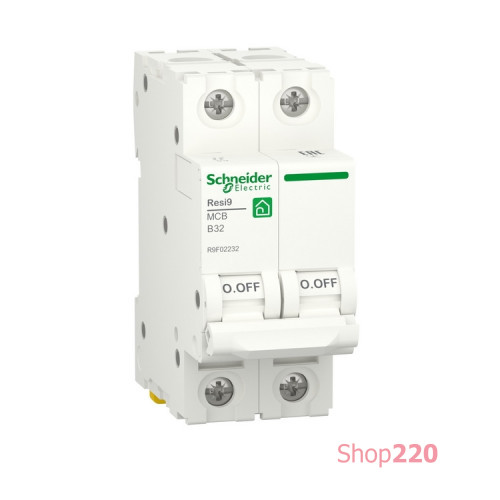 Автоматический выключатель 32А, 2 полюса, уставка В, Resi9 R9F02232 Schneider Electric