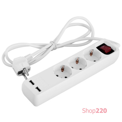 Удлинитель 3 гнезда, 1.5м, с заземлением с USB-зарядкой, с выключателем, baby protect, e.es.3.1.5.zsb2.usb Enext s042129