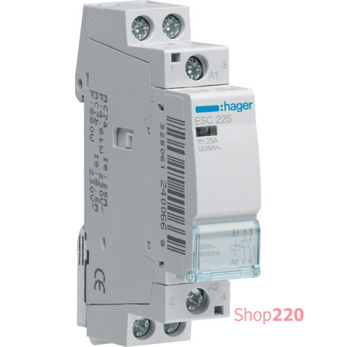 Контактор 230В 25 A, 2но, Hager ESC225