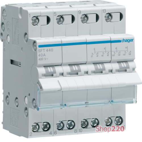Переключатель I-0-II трехпозиционный 4-х полюсный, 40 А, SFT440 Hager