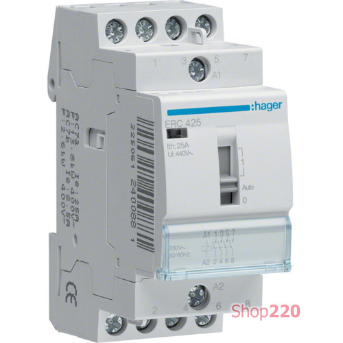 Контактор с ручным управлением 230В 25 A, 4но, Hager ERC425