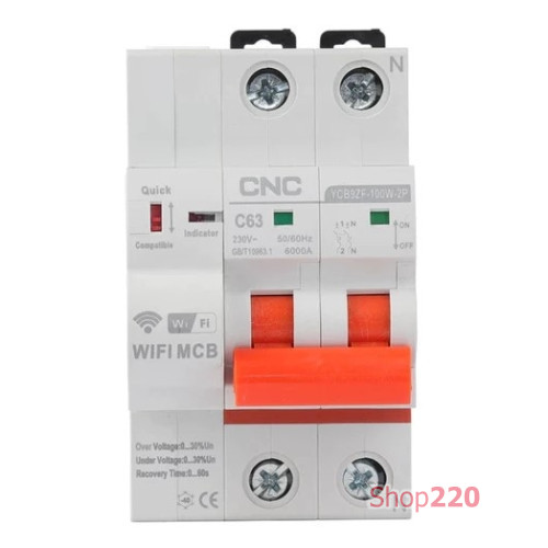 Автомат 40 А, 2 полюса с блоком дистанционного управления по Wi-Fi, YCB9ZF-100W-2P CNC