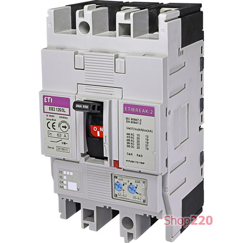 Силовой автомат 63 А, 3-фазный, EB2125/3L ETIBREAK 2 ETI 4671024