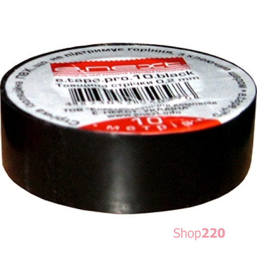 Изолента самозатухающая, 20м, черная, e.tape.pro.20.black Enext p0450013