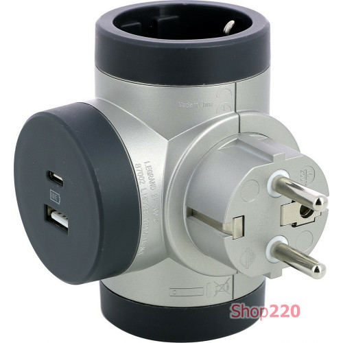 Блок поворотный на 3 боковые розетки, с USB A+C, алюминий, премиум 694524 Legrand