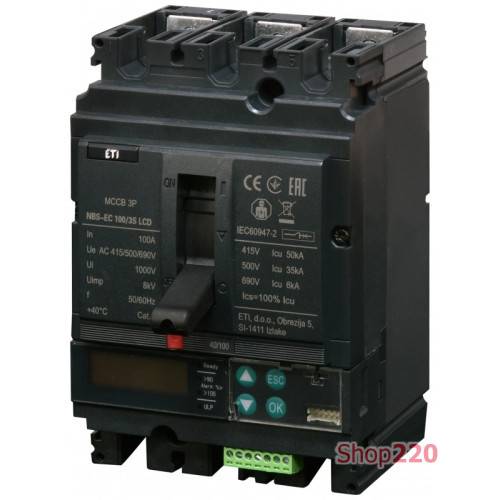 Автоматический выключатель 100A 3P, 50kA, (0.4-1)In/(1.5-12)In, NBS-EC 100/3S LCD ETI 4673053
