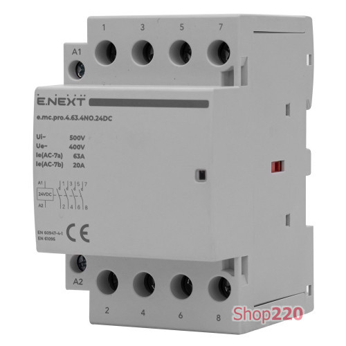 Модульный контактор 63А 4р 4NO, катушка 24В, e.mc.pro.4.63.4NO.24DC ENEXT p005309