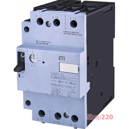 Автомат для защиты двигателя MSP1-52 (22 kW, 36-52A) ETI 4646630