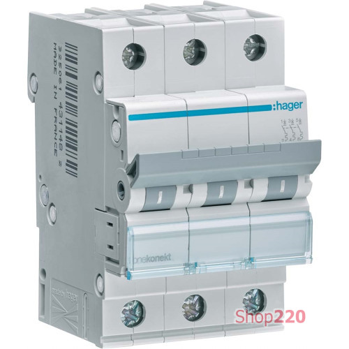 Автоматический выключатель 4 А, 3-фазный, хар-ка С, Hager MCN304