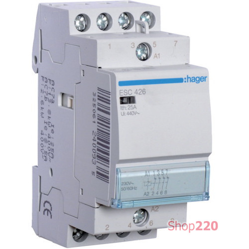 Контактор 230В 25 A, 4нз, Hager ESC426