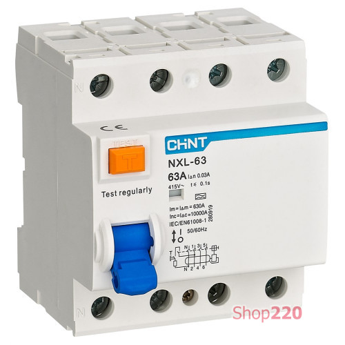 УЗО 32A 30мА, 4 полюса, тип A, NXL-63 Chint 280785