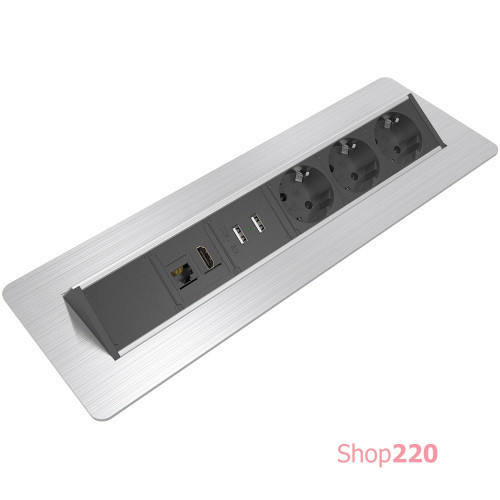 Блок розеток в стол 220В + USB + HDMI + RJ45, нержавеющая сталь, Axessline QuickBox Kondator