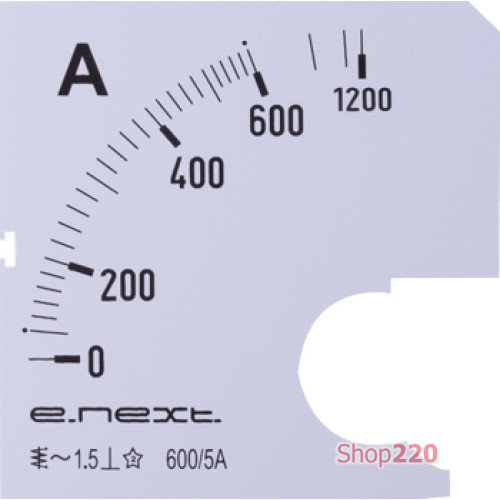 Шкала для амперметра щитового АС 600А 72х72мм, e.meter72.a600.scale Enext s066007