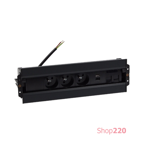 Блок розеток спиннер 3x220В + 2xUSB A+C + 2xKeystone для RJ45, черный, S486 Simon