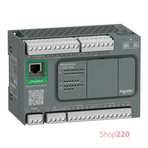 ПЛК M200 24 входов/выходов, =24В, 14/10 транз. NPN, Ethernet TM200CE24U