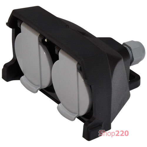Розетка кабельная 2-я с заглушками ERS-2CM (Schuko, IP44, каучук, черная) ETI 4481014