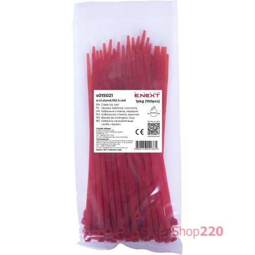 Кабельная стяжка 150мм х 4мм, красный, e.ct.stand.150.4.red Enext s015021