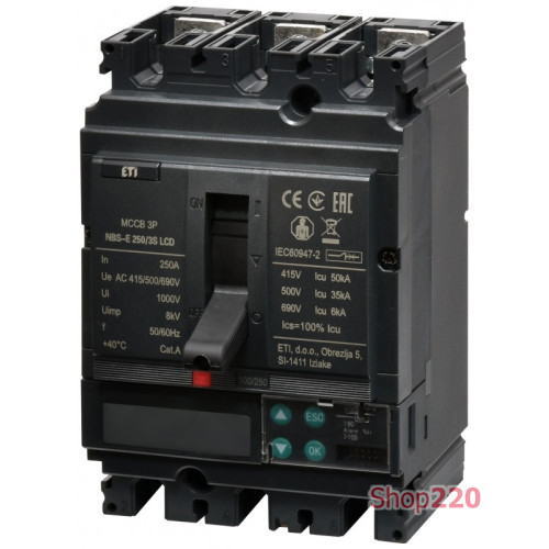 Автоматический выключатель 250A 3P, 50kA, (0.4-1)In/(1.5-12)In, NBS-E 250/3S LCD ETI 4673087