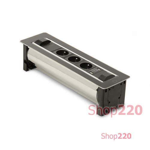 Вращающийся блок розеток 3х220В + USB тип А + С, черное стекло, Versaturn ASA 060.24F.00031