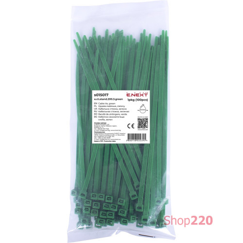 Кабельная стяжка 200мм х 3мм, зеленый, e.ct.stand.200.3.green Enext s015017