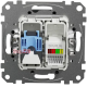 Телефонная и компьютерная розетка RJ11+RJ45 кат. 6 UTP, черный, Sedna Design SDD114468
