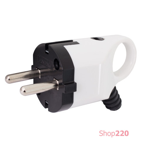 Вилка бытовая заземлением, 16А, угловая, белая, с ручкой, e.plug.angle.005.16,с Enext s9100046