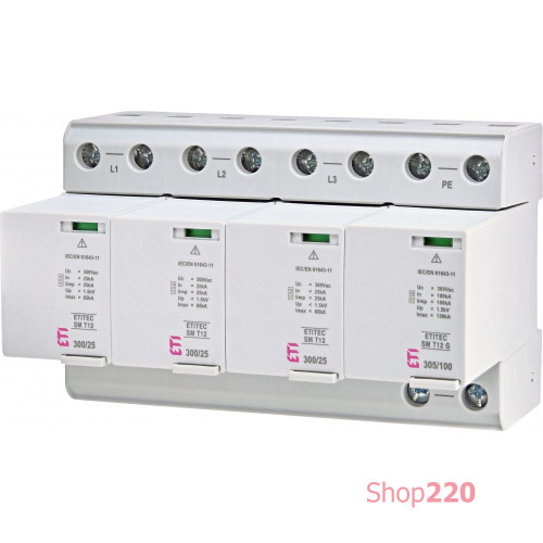 Ограничитель перенапряжения ETITEC SM T12 300/25 (3+1, 8p, TT) ETI 2440562