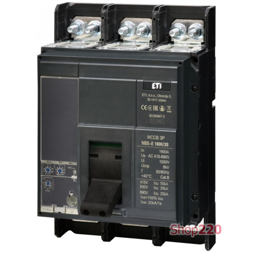 Автоматический выключатель 1600A 3P, 50kA, (0.4-1)In/(1.5-10)Ir, NBS-E 1600/3S ETI 4673173
