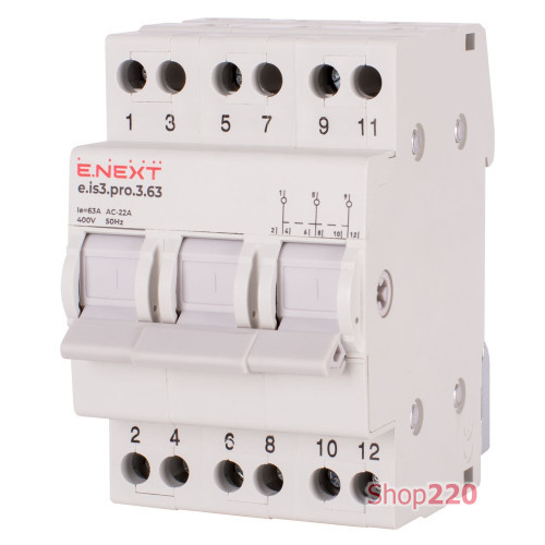 Переключатель на 3 положения, 63А, 3 полюса, e.is3.pro.3.63 Enext p008015