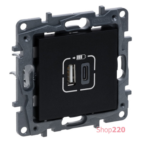 Розетка USB тип А+C 12Вт+15Вт 5В, черный, Niloe Step Legrand 863540B