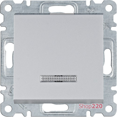 Выключатель одноклавишный с подсветкой, серебристый, Lumina WL0212 Hager
