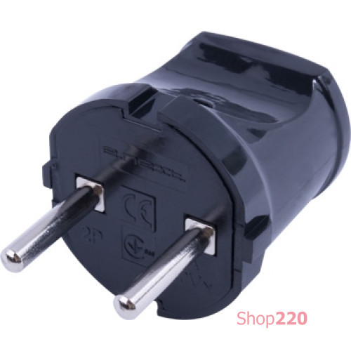 Вилка бытовая без заземлением, 10А, черная, e.plug.002.10 Enext s9100045