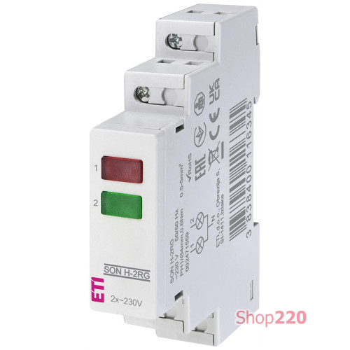 Индикатор напряжения на дин-рейку, красный+зеленый, LED, SON H-2GR, ETI 2471559
