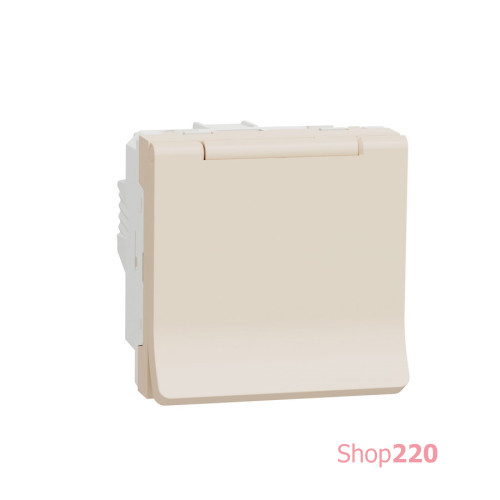Розетка со шторками и крышкой, бежевый, 2 модуля, Unica New Schneider NU303744TA