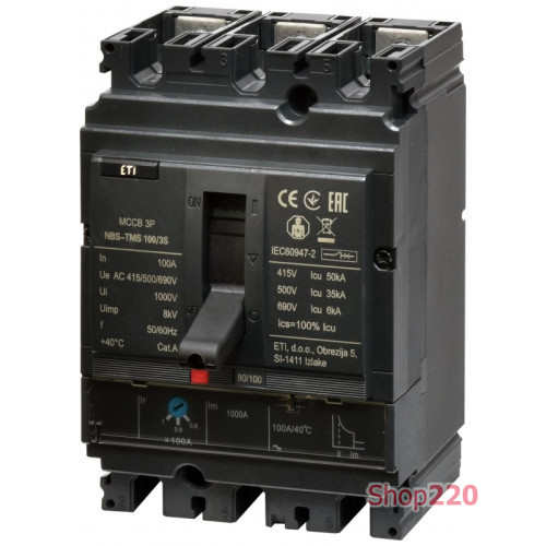 Автоматический выключатель 100A 3P, 50kA, (0.8-1)In/фикс., NBS-TMS 100/3S ETI 4673027
