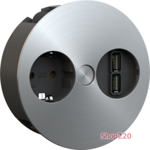 Врезная розетка в стол Bachmann TWIST 220В + USB-data, нержавеющая сталь