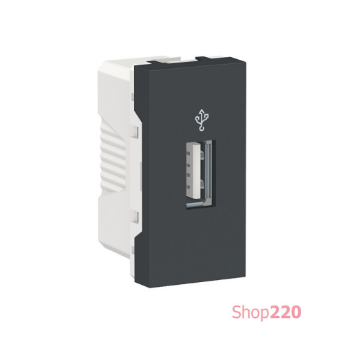 Розетка USB для передачи данных, антрацит, 1 модуль, Unica New Schneider NU342954