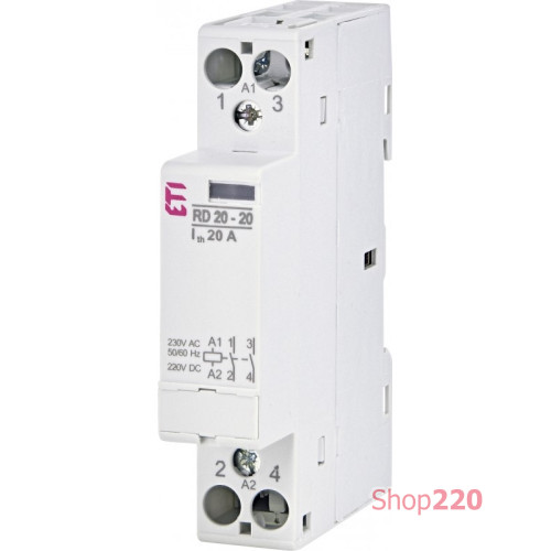 Контактор бесшумный 20А, 2НО, 220В AC/DC, RD 20-20 230V AC/DC ETI ETI 2464004