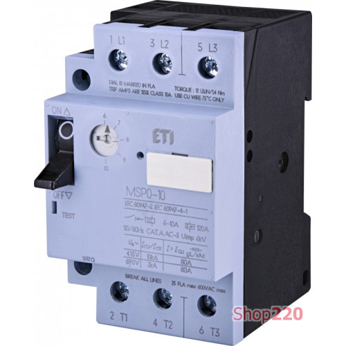 Автомат для защиты двигателя MSP0-10 (3-4 kW, 6-10A) ETI 4646624