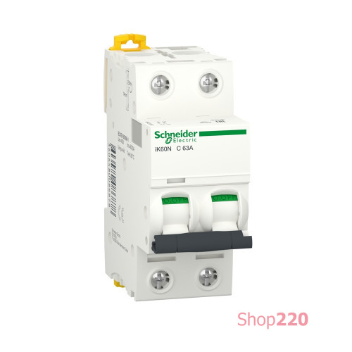 Автоматический выключатель 63А, 2 полюса, кривая C, IK60N Acti9 Schneider Electric A9K24263