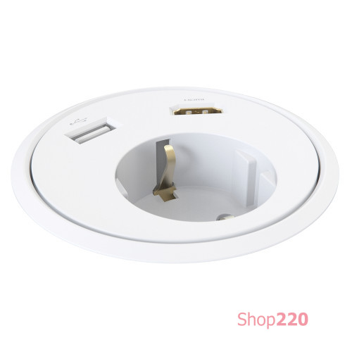 Врезная розетка в стол с USB и HDMI, белый, Powerdot Kondator