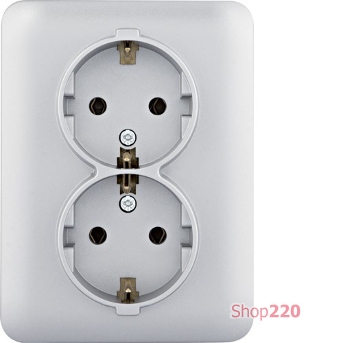 Розетка с заземлением двойная, серебристый, Lumina WL1252 Hager