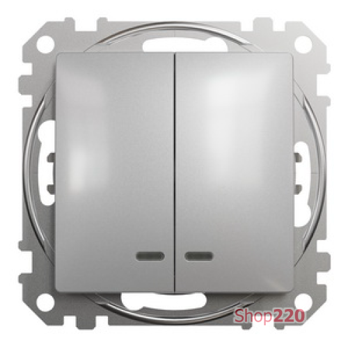 Выключатель с подсветкой 2 клавишный, алюминий, Sedna Design SDD113105L