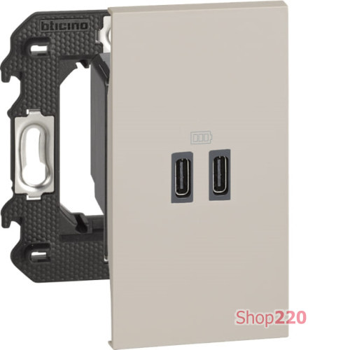 Розетка USB на 2 разъёма тип - C/тип - C 3000мА 2 модуля, песочный, Bticino Living Now