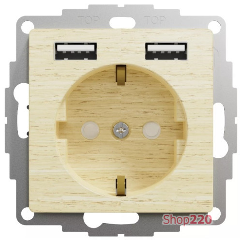 Розетка электрическая с USB тип А+А, береза, Sedna Design SDD180052