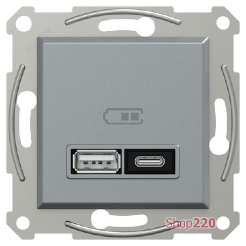 USB розетка тип А+С, сталь, EPH2700362 Schneider Electric Asfora